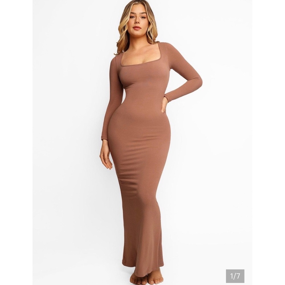 Wild Fable ButterBliss Maxi Dress Womens Medium Brown Excellent Square Neck Long